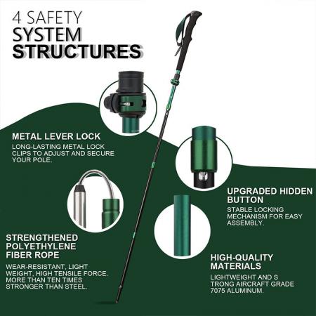Bastones plegables de carbono 3K con diseño de cierre rápido ajustable