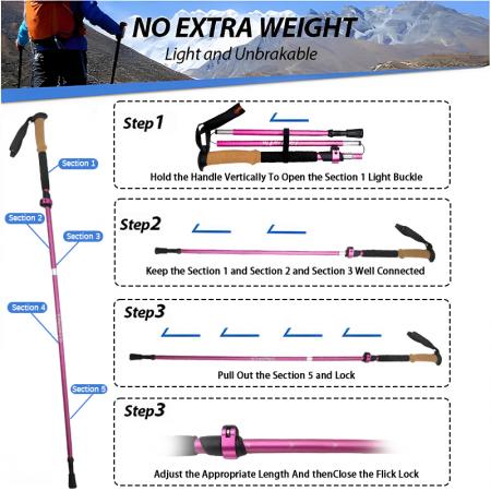Bastones de trekking plegables de aluminio de aviación 7075 de 5 secciones para senderismo y trekking 