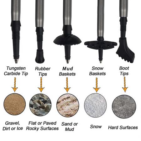Bastones de trekking de aluminio de aviación 7075 de 5 secciones, personalizados, con correa plegable y mango de corcho, opción OEM. 