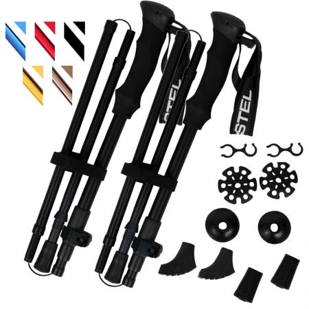Bastón de trekking ultraligero de aleación de aluminio 6061, 5 secciones, plegable, con mango de EVA, moderno y ajustable para exteriores. 