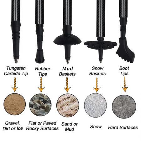 Bastón plegable de aleación de aluminio con empuñaduras de corcho, ajustable, para escalada y senderismo con punta de goma. 