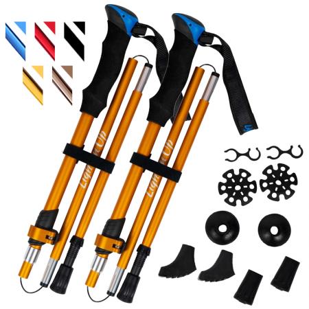 1 par de bastones de trekking de aluminio plegables, extensibles y nórdicos de 5 secciones 