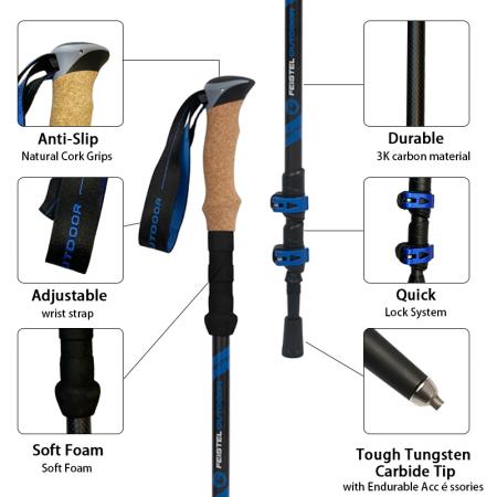 Bastones de trekking portátiles con mango de corcho EVA para escalada al aire libre (paquete de 2)