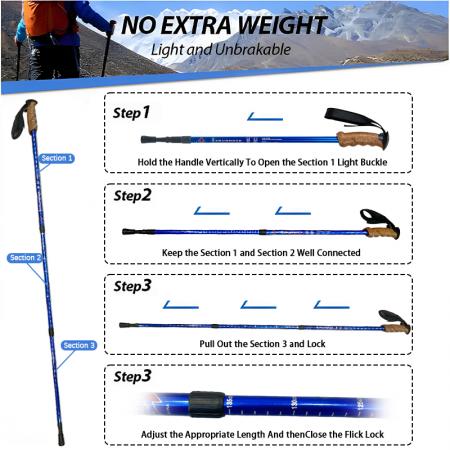 Bastones de senderismo ajustables con cierre rápido, ligeros, plegables y duraderos, de aluminio 7075. 