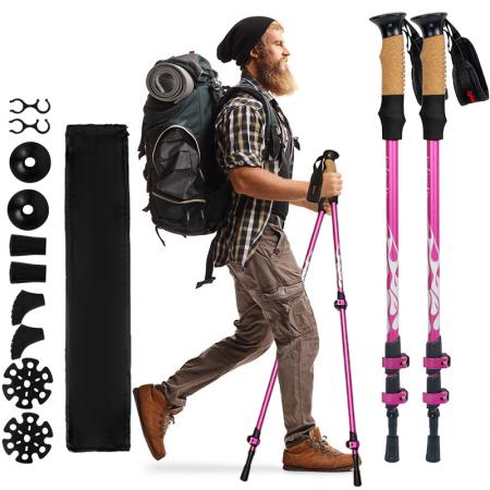 Bastón de trekking nórdico ultraligero de fibra de carbono plegable de aluminio 7075 para senderismo y montaña al aire libre 