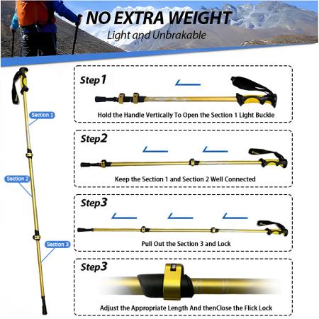 Bastones de trekking telescópicos de aluminio de 105-135 cm con amortiguación de altura ajustable