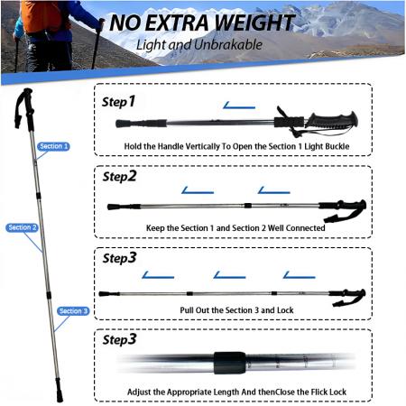 Bastones de senderismo telescópicos para exteriores con mango de goma de aleación de aluminio y ligeros con bloqueo interior 