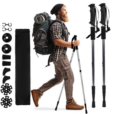 Bastones de senderismo telescópicos para exteriores con mango de goma de aleación de aluminio y ligeros con bloqueo interior 