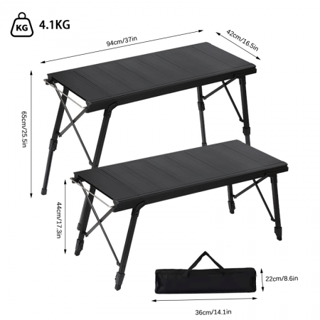 Mesa de camping IGT plegable en forma de X de aluminio ligero y ajustable para exteriores