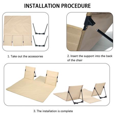 Silla plegable ligera con respaldo doble y estructura de aluminio, tapizada en tela Oxford, ideal para acampar al aire libre. 