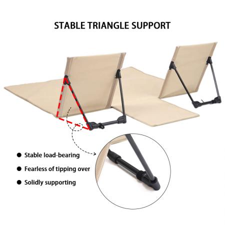 Silla plegable ligera con respaldo doble y estructura de aluminio, tapizada en tela Oxford, ideal para acampar al aire libre. 