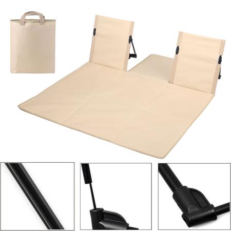 Silla plegable ligera con respaldo doble y estructura de aluminio, tapizada en tela Oxford, ideal para acampar al aire libre. 