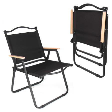 Silla Kermit plegable de diseño moderno y ligero con estructura de madera, ideal para acampar al aire libre. 