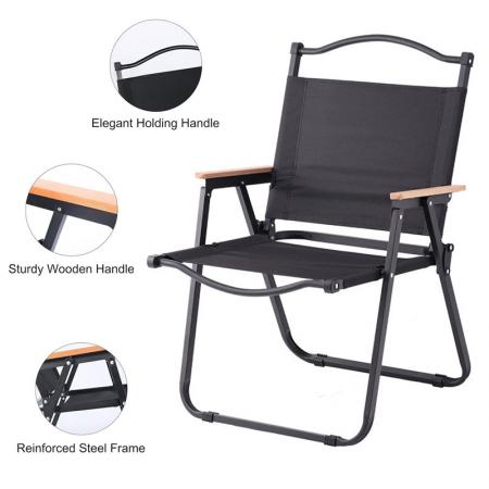 Silla Kermit plegable de diseño moderno y ligero con estructura de madera, ideal para acampar al aire libre. 