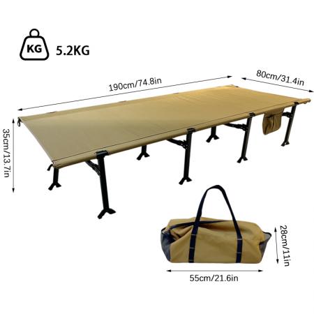 Cama plegable de camping personalizada, catres portátiles de aluminio para adultos con bolsillos laterales. 