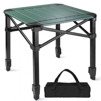 Mesa cuadrada plegable para exteriores, ideal para acampar.