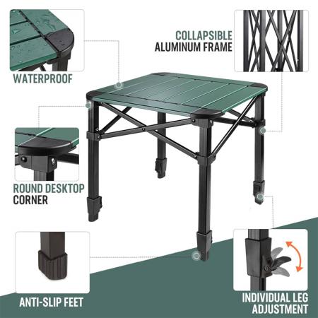 Mesa cuadrada plegable ligera y ajustable para picnics al aire libre, jardines y camping.