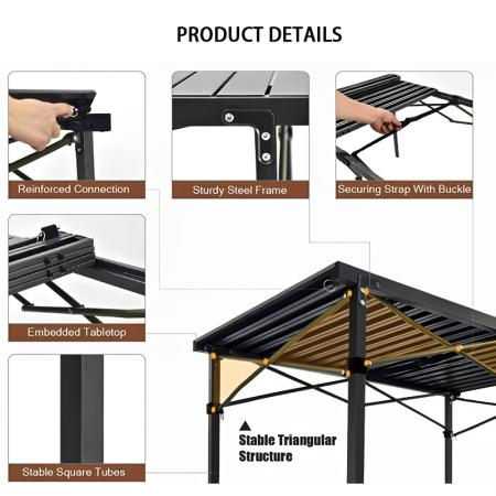 Mesa plegable cuadrada de metal portátil para exteriores, ideal para patio o jardín. 