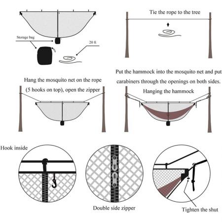 Hamaca fina con mosquitera para exteriores, antivuelco, para acampar, de tela de paracaídas.