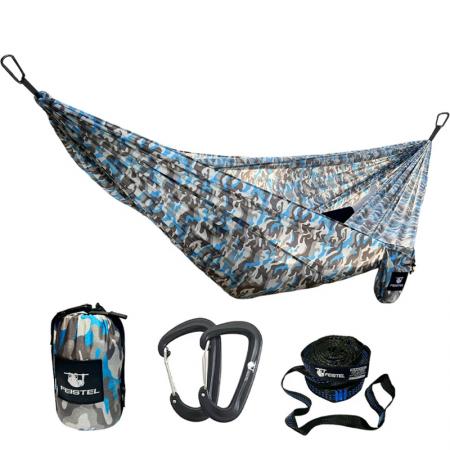 Hamaca ligera de nailon para 2 personas con mosquitera y estampado de camuflaje. Hamaca portátil para exteriores.