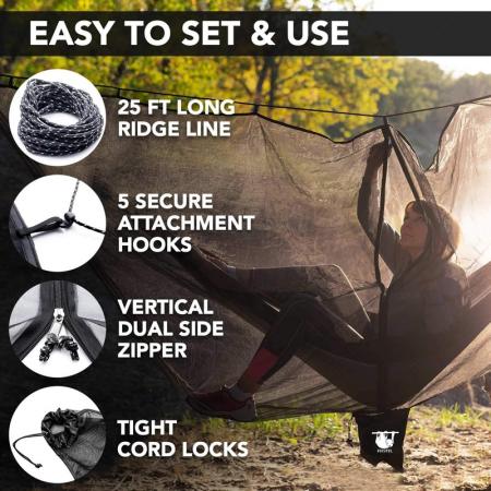 Hamaca fina con mosquitera para exteriores, antivuelco, para acampar, de tela de paracaídas.