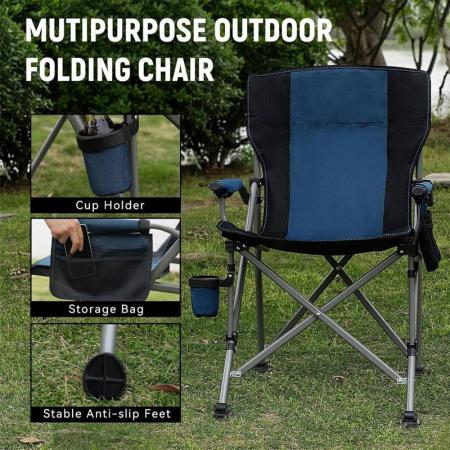Silla plegable de exterior grande y cómoda con respaldo para viajes en coche y camping.