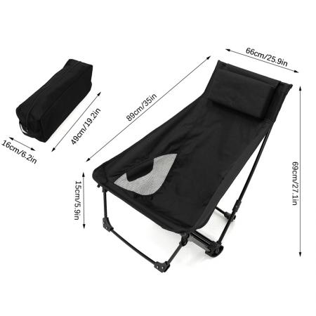 Silla de camping ligera con respaldo alto para exteriores, silla plegable portátil para exteriores con reposacabezas. 