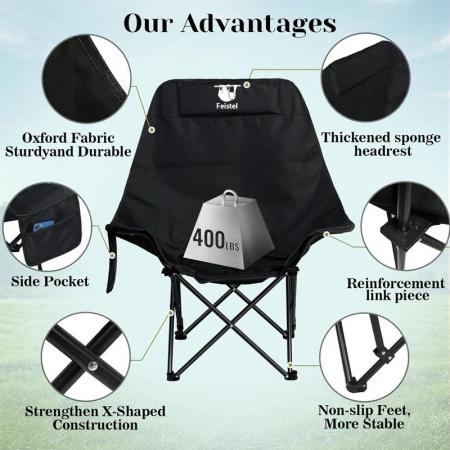 Silla de camping plegable grande con respaldo alto, cómoda y cómoda para exteriores.
