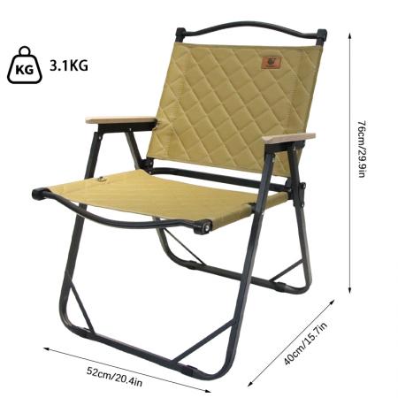 Silla de picnic portátil plegable para jardín y exteriores, estilo Kermit, con pasamanos de madera maciza. 