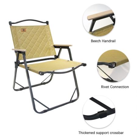 Silla de picnic portátil plegable para jardín y exteriores, estilo Kermit, con pasamanos de madera maciza. 