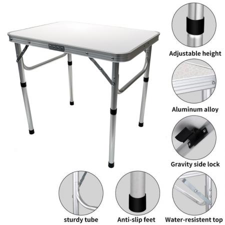 Mesa plegable de aluminio portátil, ligera y ajustable para exteriores 