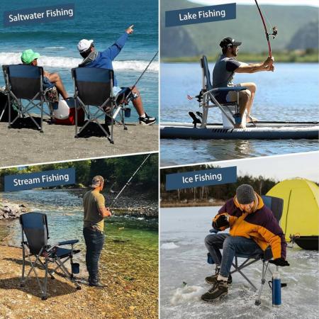 Silla plegable de exterior grande y cómoda con respaldo para viajes en coche y camping.