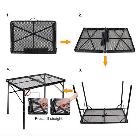 Mesa plegable portátil Grid con patas ajustables en altura para barbacoas y camping al aire libre.
