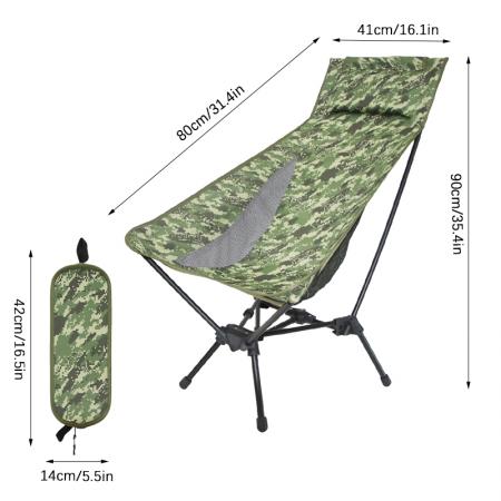 Silla plegable ultraligera de respaldo alto para exteriores, portátil, para playa y camping.