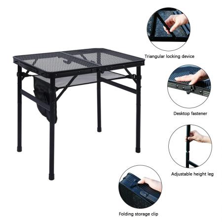 Mesa plegable de aluminio para exteriores con tablero de malla, mesa de picnic portátil para barbacoa, OEM/ODM 