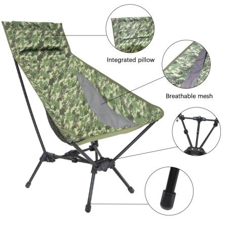 Silla plegable ultraligera de respaldo alto para exteriores, portátil, para playa y camping.