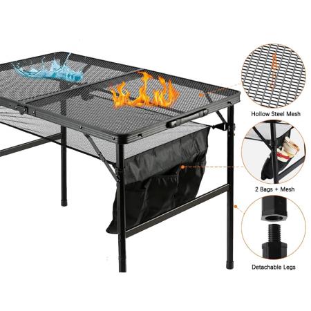 Mesa plegable de aluminio para exteriores con tablero de malla, mesa de picnic portátil para barbacoa, OEM/ODM 
