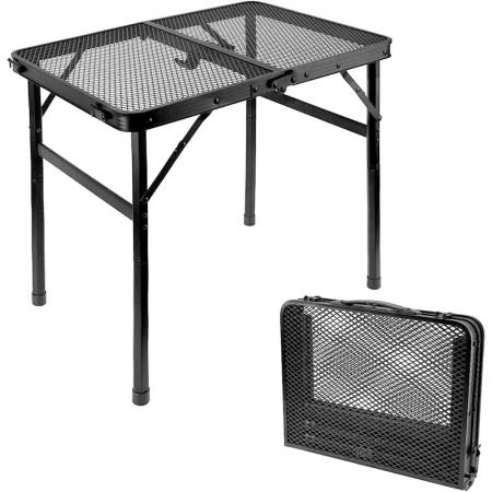 Mesa plegable portátil Grid con patas ajustables en altura para barbacoas y camping al aire libre.