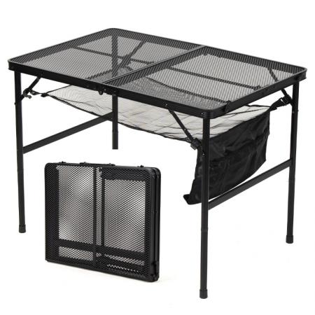 Mesa plegable de aluminio para exteriores con tablero de malla, mesa de picnic portátil para barbacoa, OEM/ODM 