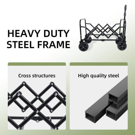 Carro plegable utilitario de alta resistencia con estructura de acero inoxidable para jardín, fabricado por OEM y personalizado.