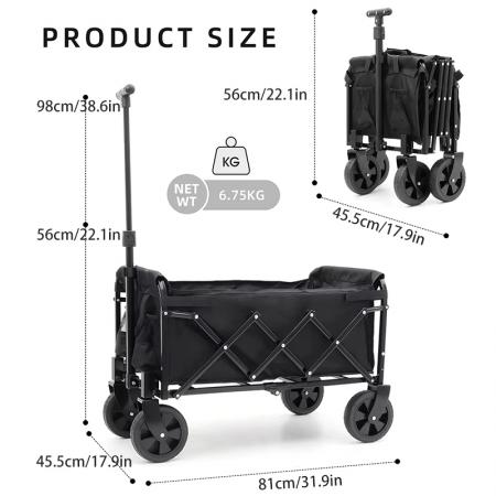 Carro plegable utilitario de alta resistencia con estructura de acero inoxidable para jardín, fabricado por OEM y personalizado.