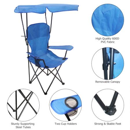 Muebles de exterior al por mayor, accesorios de camping, silla de playa plegable y ligera para pesca con portavasos y parasol.