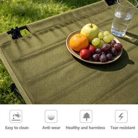 Mesa plegable portátil para cocinar rollos de huevo, ideal para acampar al aire libre, con mantel de tela Oxford.