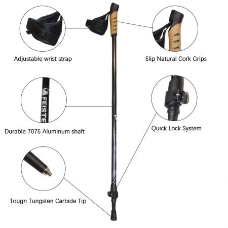 Bastón de carbono para correr, ultraligero, plegable, deportivo, para senderismo, trekking y escalada. 