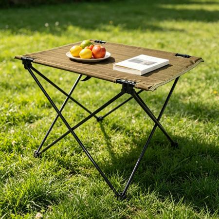 Mesa plegable portátil para cocinar rollos de huevo, ideal para acampar al aire libre, con mantel de tela Oxford.