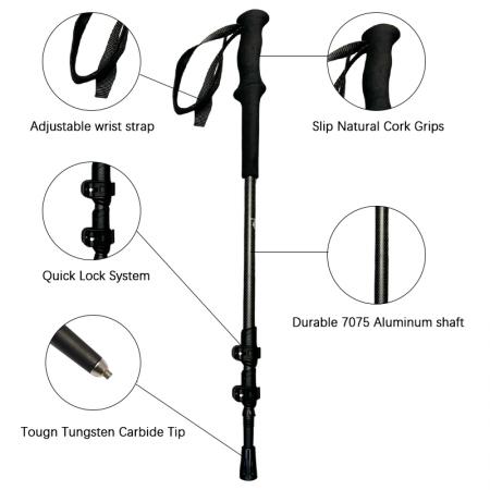 Bastones de trekking ligeros de aluminio con puntas de acero de tungsteno, diseño plegable de 3 secciones, empuñadura recta de EVA, soportan hasta 150 kg. 