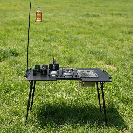 Mesa plegable modular para exteriores, ideal para jardín, senderismo, picnic y camping.