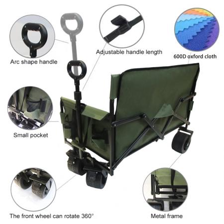 Carro plegable utilitario de gran capacidad, resistente y plegable, ideal para la playa. 