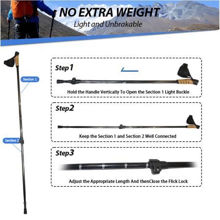 Bastón de carbono para correr, ultraligero, plegable, deportivo, para senderismo, trekking y escalada. 