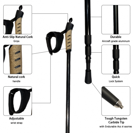Bastones de senderismo y trekking ajustables de aluminio para viajes al aire libre, personalizables (OEM) 
